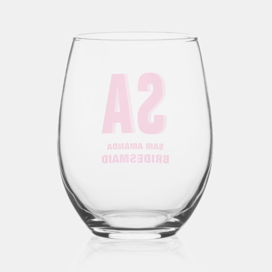 Gepersonaliseerde dubbele schaduw monogram bruidsm wijnglas zonder voet (Achterkant)