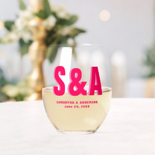 Gepersonaliseerde dubbele schaduw monogram bruilof wijnglas zonder voet