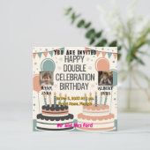 Gepersonaliseerde Dubbele Verjaardag Twee Taarten  Kaart (Staand voorkant)