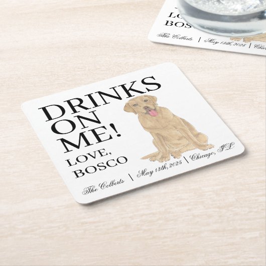 Gepersonaliseerde Dudley Labrador Hond bruiloft Kartonnen Onderzetters (Schuin)
