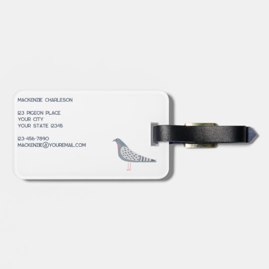 Gepersonaliseerde duif bagagelabel (Achterkant horizontaal)