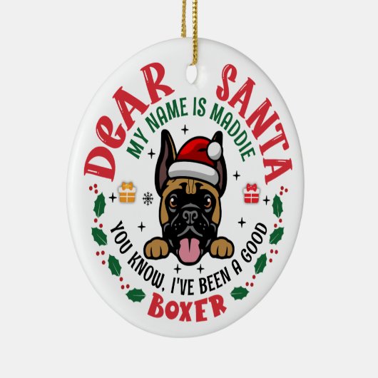 Gepersonaliseerde Duitse Bokser Hond Kerstboom Ron Keramisch Ornament (Rechts)
