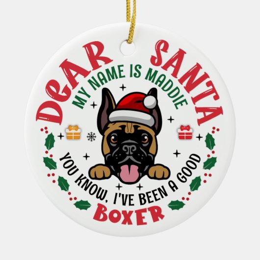 Gepersonaliseerde Duitse Bokser Hond Kerstboom Ron Keramisch Ornament (Voorkant)