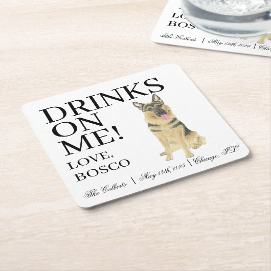 Gepersonaliseerde Duitse herder bruiloft Kartonnen Onderzetters (Schuin)