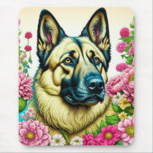 Gepersonaliseerde Duitse herder en grillige bloeme Muismat (Voorkant)