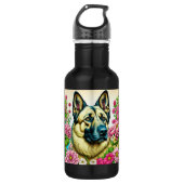 Gepersonaliseerde Duitse herder en grillige bloeme Waterfles (Voorkant)