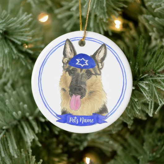 Gepersonaliseerde Duitse Herder Hond Chanoeka Keramisch Ornament (Boom)