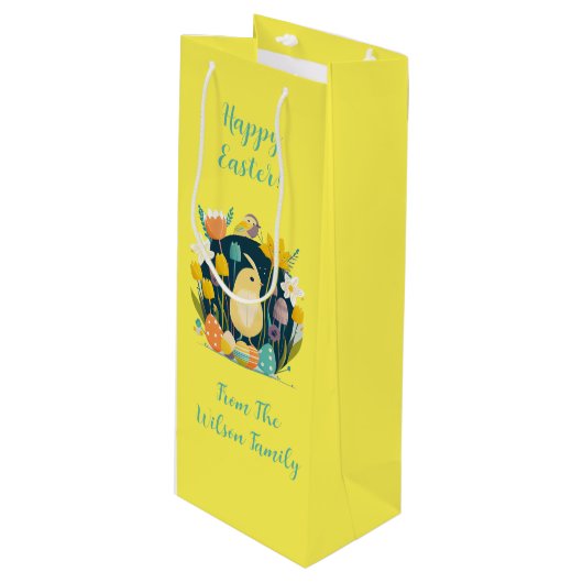 🌸 gepersonaliseerde Duitse Oster Pattern 🐣 Wijn Cadeautas (Voorkant Gekanteld)