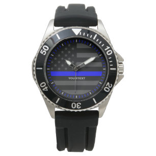 Gepersonaliseerde dunne blauwe lijn Graphic Grey U Horloge