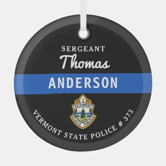 Gepersonaliseerde dunne blauwe lijn Logo politieag Glas Ornament (Voorkant)