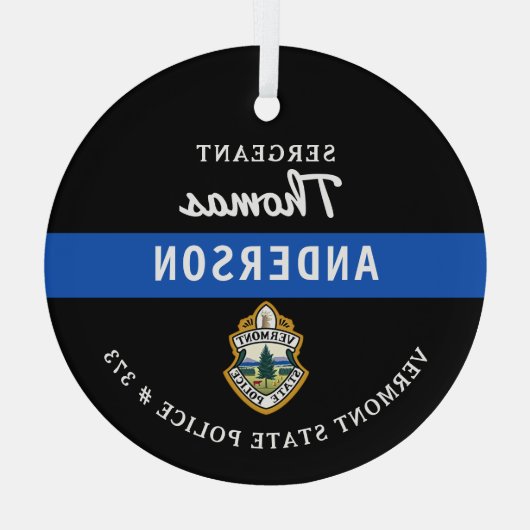 Gepersonaliseerde dunne blauwe lijn Logo politieag Glas Ornament (Achterkant)