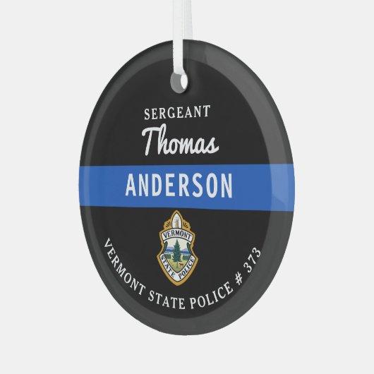 Gepersonaliseerde dunne blauwe lijn Logo politieag Glas Ornament (Voorkant links)