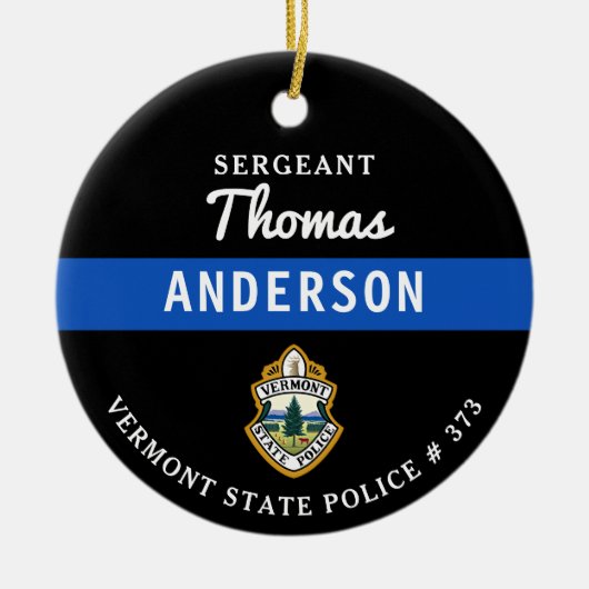 Gepersonaliseerde dunne blauwe lijn Logo politieag Keramisch Ornament (Voorkant)