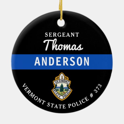 Gepersonaliseerde dunne blauwe lijn Logo politieag Keramisch Ornament (Achterkant)