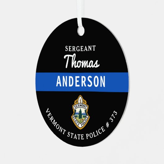 Gepersonaliseerde dunne blauwe lijn Logo politieag Metalen Ornament (Voorkant links)