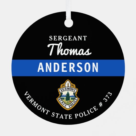 Gepersonaliseerde dunne blauwe lijn Logo politieag Metalen Ornament (Achterkant)