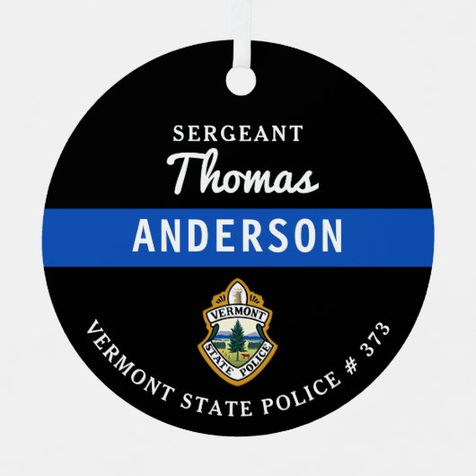 Gepersonaliseerde dunne blauwe lijn Logo politieag Metalen Ornament (Voorkant)