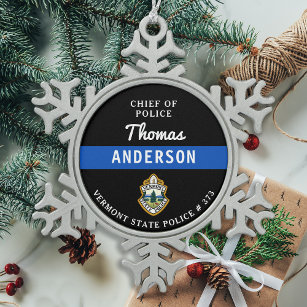Gepersonaliseerde dunne blauwe lijn Logo politieag Tin Sneeuwvlok Ornament