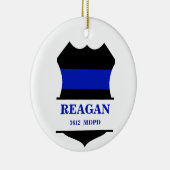 Gepersonaliseerde dunne blauwe lijn politie schild keramisch ornament (Rechts)