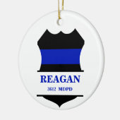 Gepersonaliseerde dunne blauwe lijn politie schild keramisch ornament (Links)