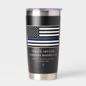 Gepersonaliseerde dunne blauwe lijn politieagent v geïsoleerde drinkbeker (Links)