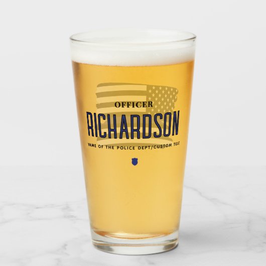 Gepersonaliseerde dunne blauwe lijn politieagent v glas (Voorkant gevuld)