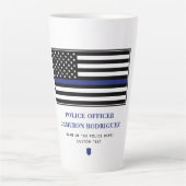 Gepersonaliseerde dunne blauwe lijn politieagent v latte mok (Voorkant)