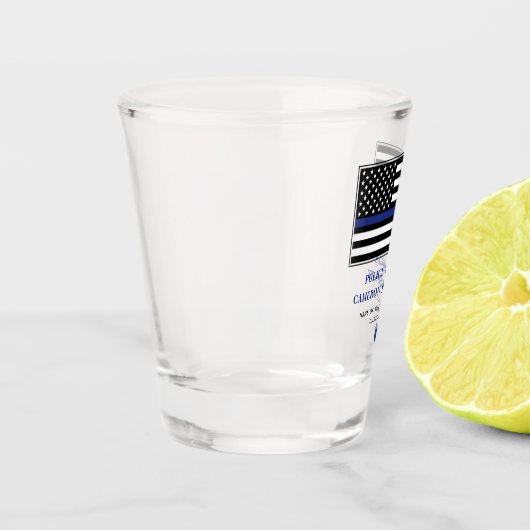 Gepersonaliseerde dunne blauwe lijn politieagent v shot glas (Links)