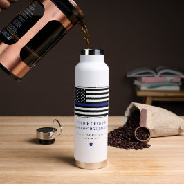 Gepersonaliseerde dunne blauwe lijn politieagent v waterfles