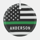 Gepersonaliseerde dunne groene lijn militaire kers glas ornament (Voorkant)