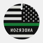 Gepersonaliseerde dunne groene lijn militaire kers glas ornament (Achterkant)