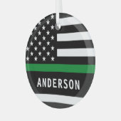 Gepersonaliseerde dunne groene lijn militaire kers glas ornament (Voorkant links)