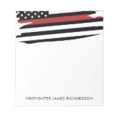 Gepersonaliseerde dunne rode lijn brandweerman notitieblok (Voorkant)