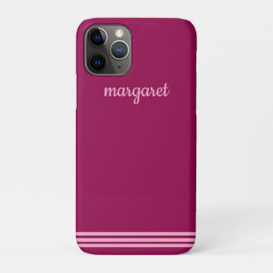 Gepersonaliseerde Dusky Maroon w / Roze Strepen Case-Mate iPhone Case