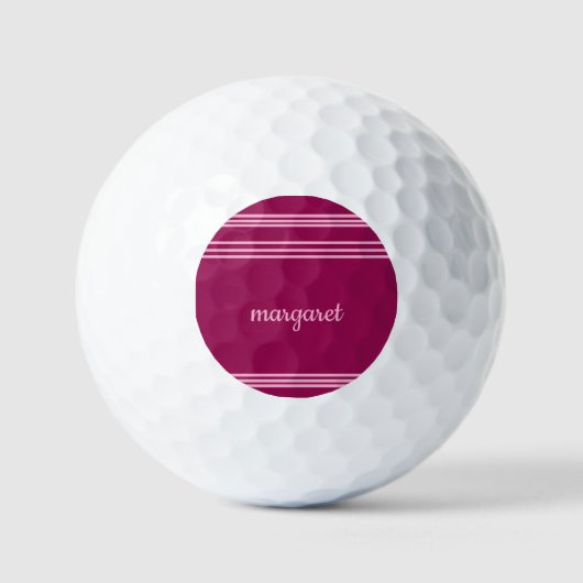 Gepersonaliseerde Dusky Maroon w / Roze Strepen Golfballen (Voorkant)