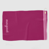 Gepersonaliseerde Dusky Maroon w / Roze Strepen Golfhanddoek (Horizontaal)