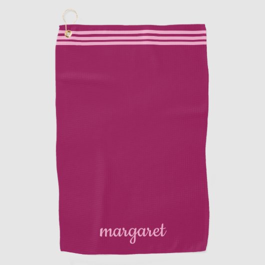 Gepersonaliseerde Dusky Maroon w / Roze Strepen Golfhanddoek (Voorkant)