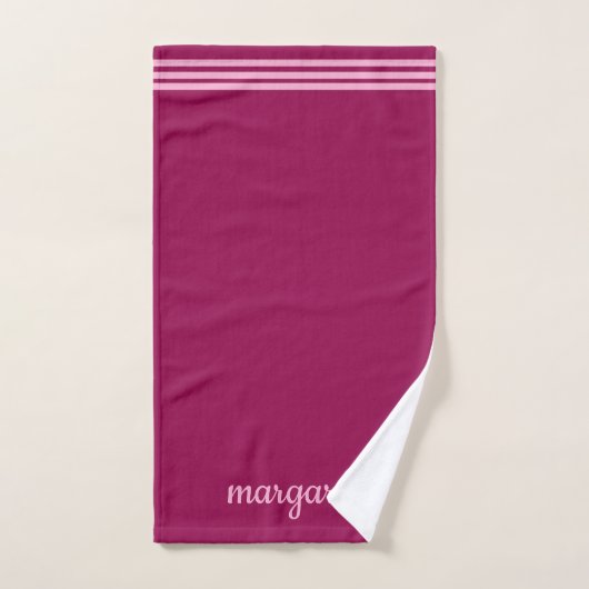 Gepersonaliseerde Dusky Maroon w / Roze Strepen Handdoek (Handdoek)