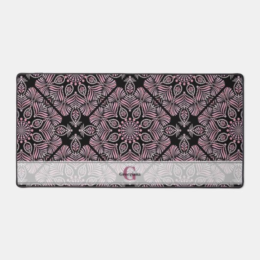 Gepersonaliseerde Dusky Roos Bloemen Fronds Mandal Bureaumat (Voorkant)