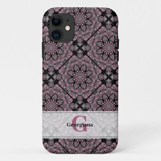 Gepersonaliseerde Dusky Roos Bloemen Fronds Mandal Case-Mate iPhone Case (Achterkant)