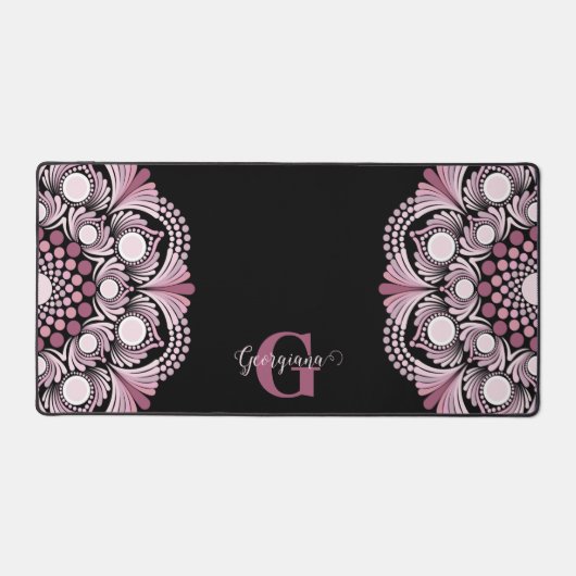 Gepersonaliseerde Dusky Roos Boho Floral Dot Manda Bureaumat (Voorkant)