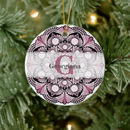 Gepersonaliseerde Dusky Roos Boho Floral Dot Manda Keramisch Ornament