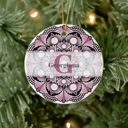 Gepersonaliseerde Dusky Roos Boho Floral Dot Manda Keramisch Ornament (Boom)