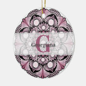 Gepersonaliseerde Dusky Roos Boho Floral Dot Manda Keramisch Ornament (Links)