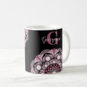 Gepersonaliseerde Dusky Roos Boho Floral Dot Manda Koffiemok (Voorkant rechts)