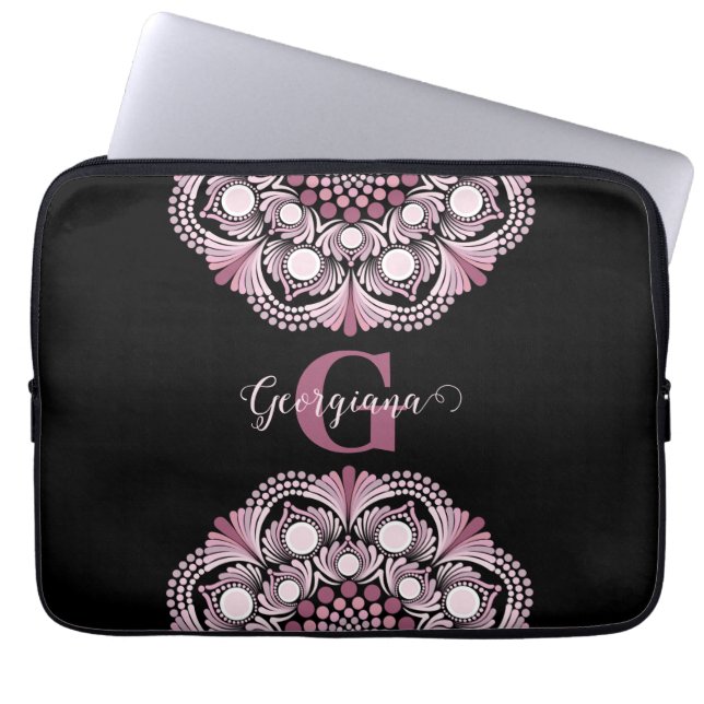 Gepersonaliseerde Dusky Roos Boho Floral Dot Manda Laptop Sleeve (Voorkant)
