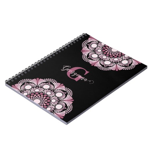 Gepersonaliseerde Dusky Roos Boho Floral Dot Manda Notitieboek (Linkerzijde)