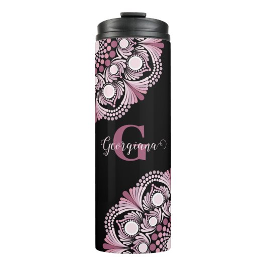 Gepersonaliseerde Dusky Roos Boho Floral Dot Manda Thermosbeker (Voorkant)
