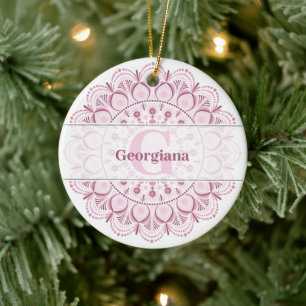 Gepersonaliseerde Dusky Roos Confetti Lace Dot Man Keramisch Ornament