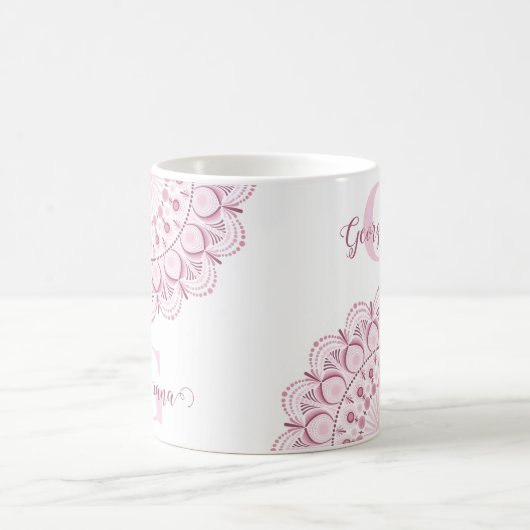 Gepersonaliseerde Dusky Roos Confetti Lace Dot Man Koffiemok (Center)